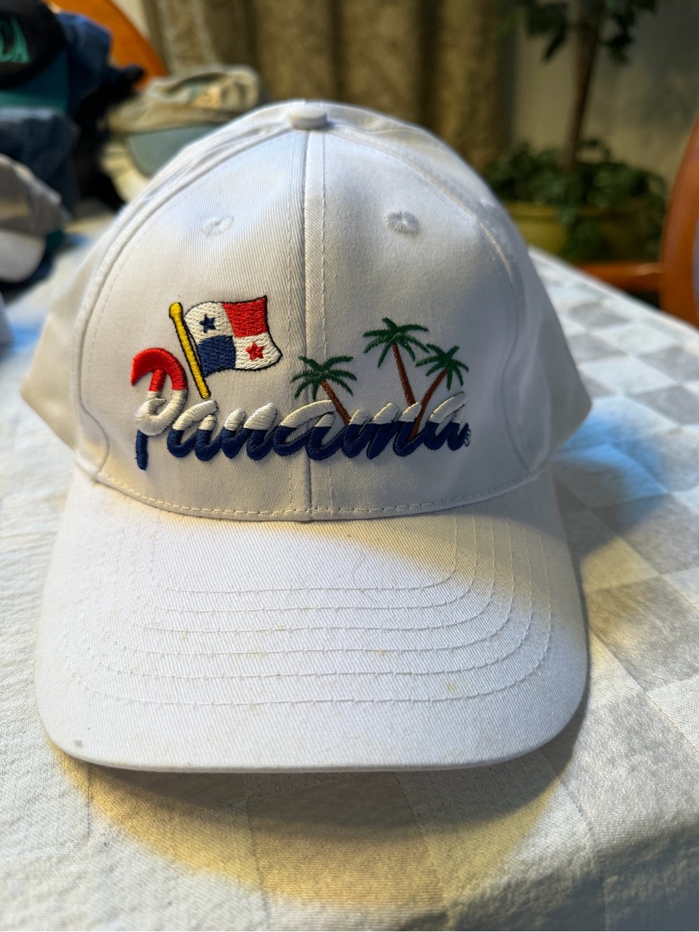 Panama White mens Baseball Cap with Embroidered Flag and Palms